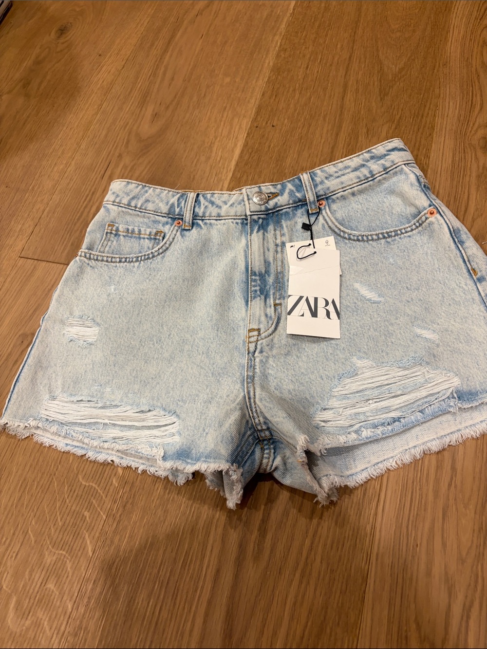 ZARA Light Wash Distressed Denim Shorts NWT 8